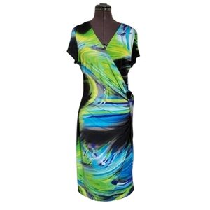 SZ12 Frank Lyman Design Faux Wrap Swirl Print Midi Dress